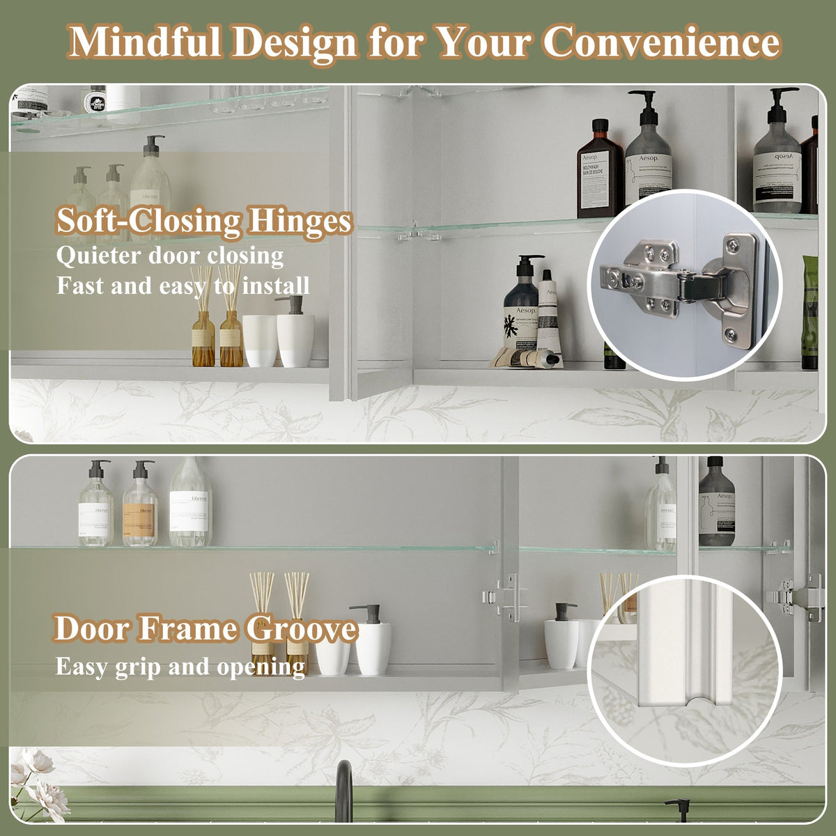ExBrite Luvia 48-in x 30-in Lighted LED Fog Free Surface/Recessed Mount Silver Mirrored Soft Close Medicine Cabinet with Outlet