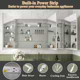ExBrite Luvia 48-in x 30-in Lighted LED Fog Free Surface/Recessed Mount Silver Mirrored Soft Close Medicine Cabinet with Outlet