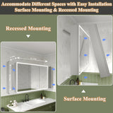 ExBrite Luvia 48-in x 30-in Lighted LED Fog Free Surface/Recessed Mount Silver Mirrored Soft Close Medicine Cabinet with Outlet