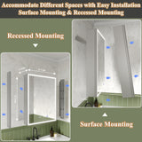 ExBrite Luvia 24-in x 32-in Lighted LED Fog Free Surface/Recessed Mount Silver Mirrored Soft Close Medicine Cabinet with Outlet