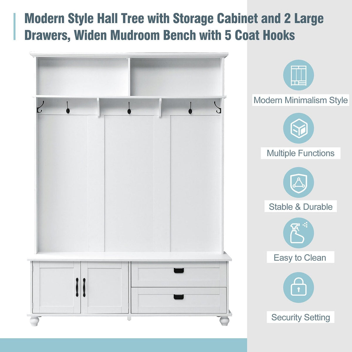 SINOFURN Country 59-in White Wood Hall Tree