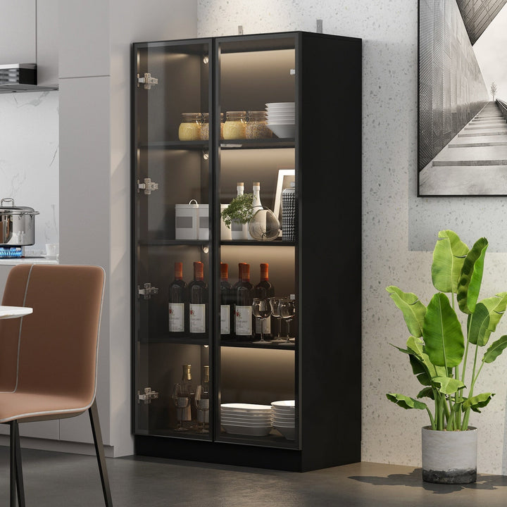 FUFU&GAGA Contemporary/Modern Black Curio Cabinet with Wine Storage