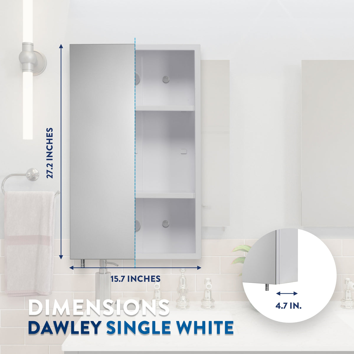 Croydex 16-in x 26-in Surface Mount White Mirrored Medicine Cabinet