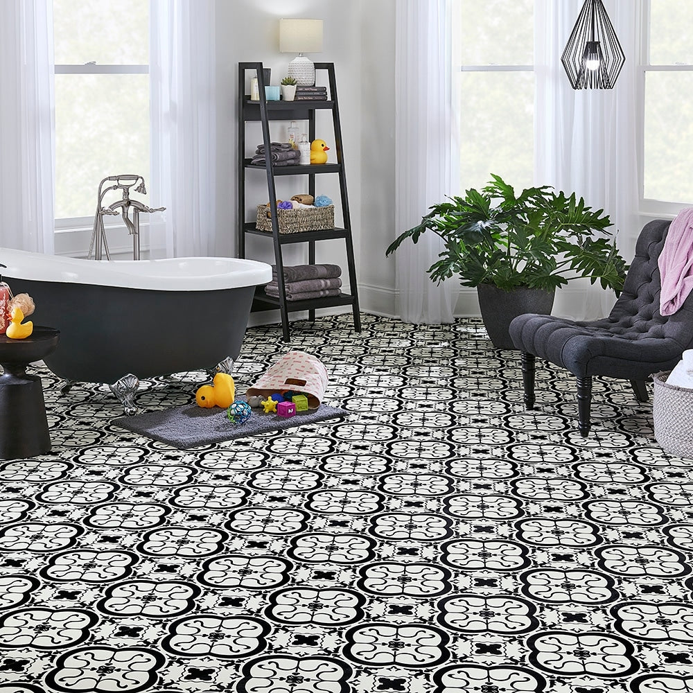 STAINMASTER 12-ft W Cut-to-Length Bilbao Tile Patterned Look Low-Gloss Sheet Vinyl Flooring
