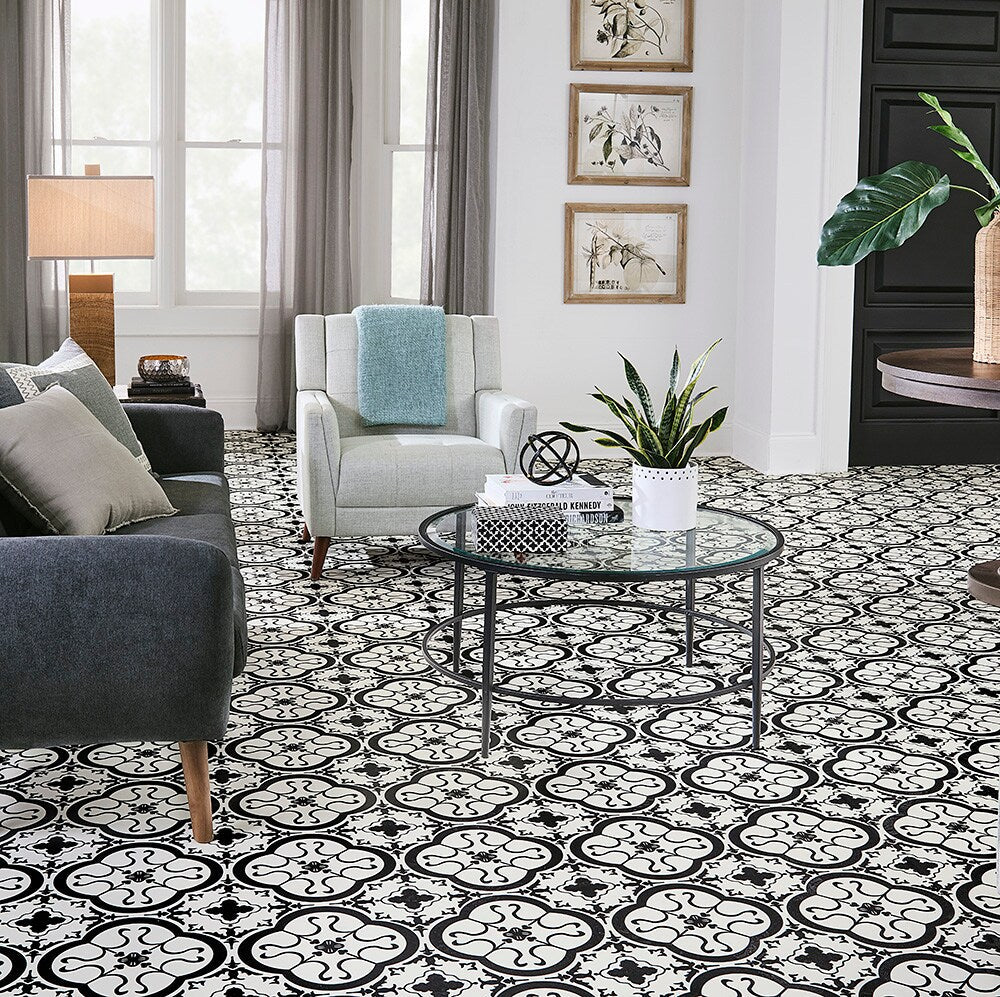 STAINMASTER 12-ft W Cut-to-Length Bilbao Tile Patterned Look Low-Gloss Sheet Vinyl Flooring