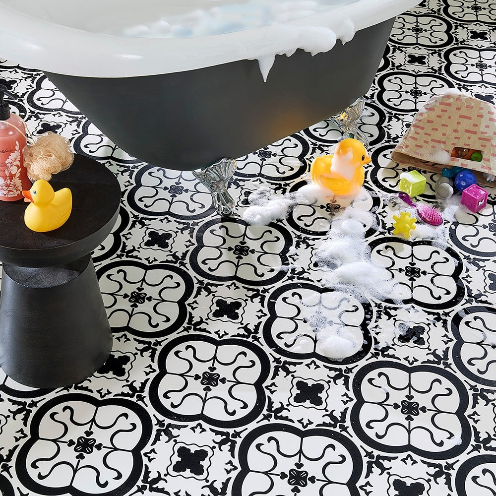 STAINMASTER (Sample) Bilbao Tile Waterproof Patterned Look Glue-Down Sheet Vinyl, 6-in x 9-in, 9.84-mil Wear Layer