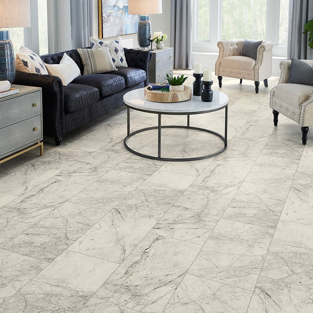 STAINMASTER 12-ft W Cut-to-Length White Marble Look Low-Gloss Sheet Vinyl Flooring