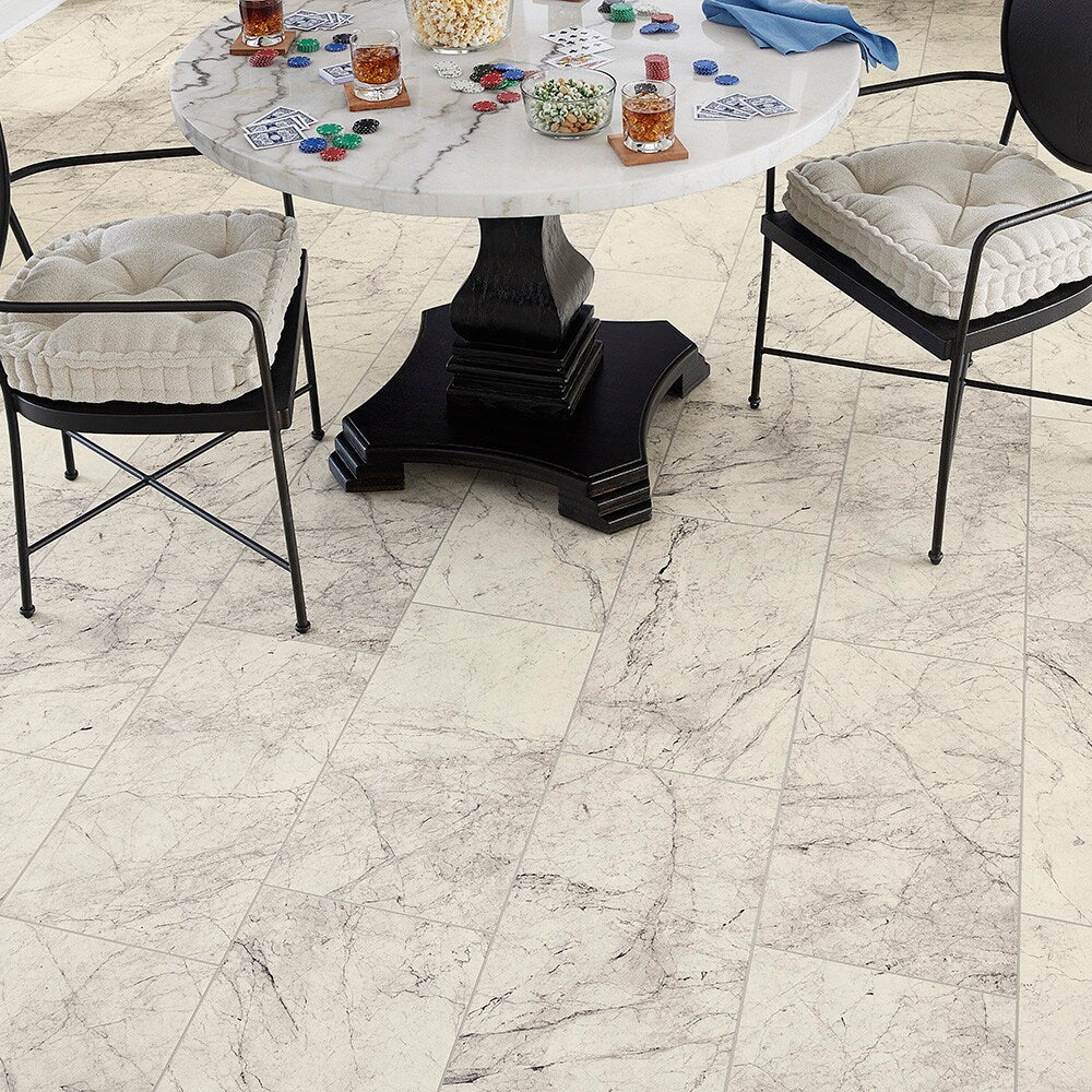 STAINMASTER 12-ft W Cut-to-Length White Marble Look Low-Gloss Sheet Vinyl Flooring