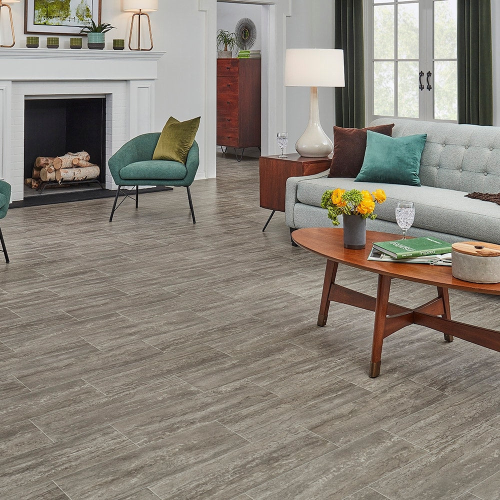 STAINMASTER (Sample) Soho Limestone Waterproof Stone Look Glue-Down Sheet Vinyl, 6-in x 9-in Sample