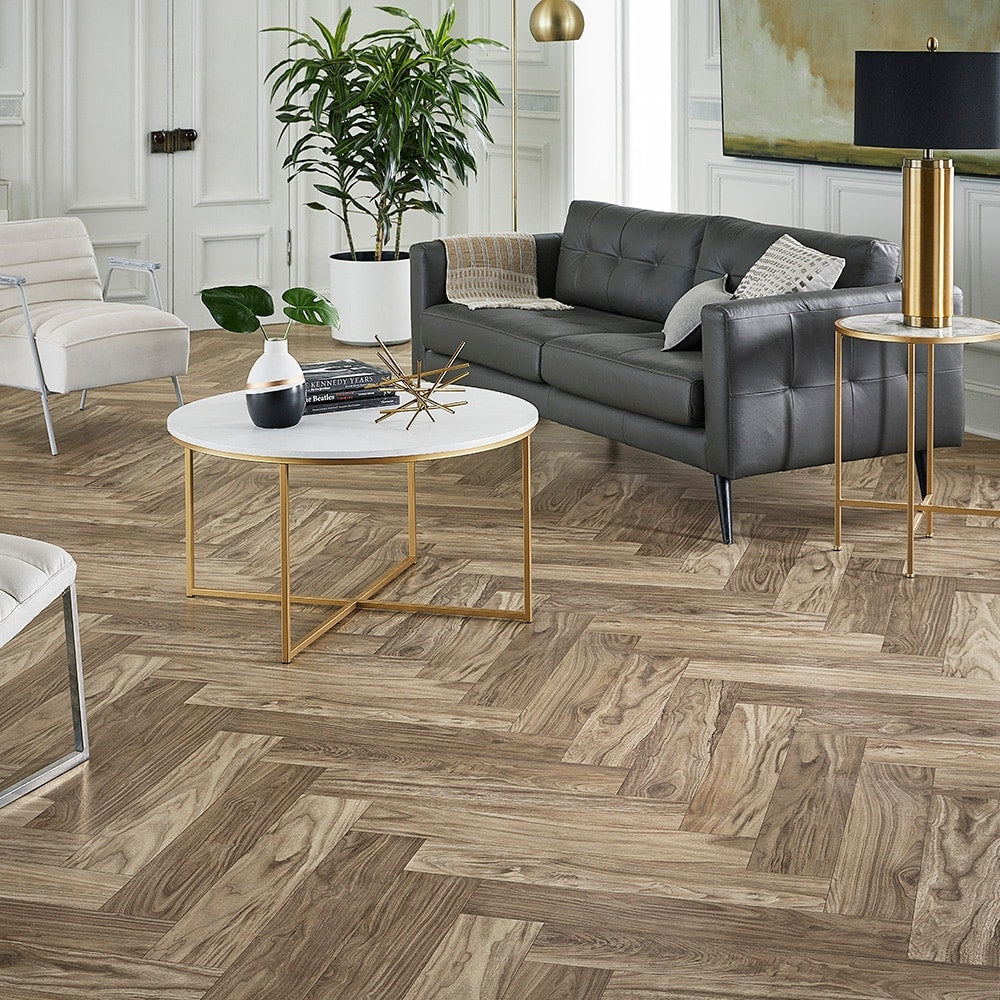 STAINMASTER Walnut Herringbone 9.84-mil x 12-ft W Waterproof Cut-to-length Vinyl Sheet Flooring