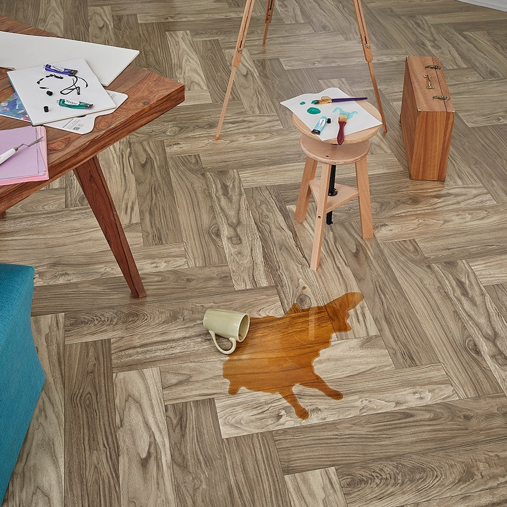 STAINMASTER 12-ft W Cut-to-Length Walnut Herringbone Wood-Look Low-Gloss Sheet Vinyl Flooring