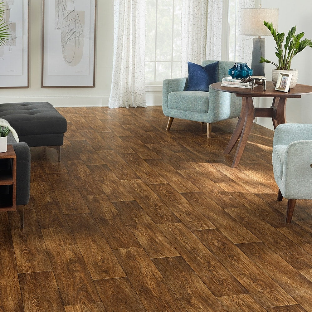 STAINMASTER 12-ft W x Cut-to-Length West Haven Oak Wood Look Low-Gloss Finish Sheet Vinyl