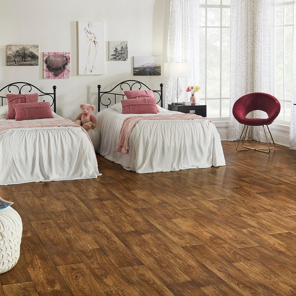 STAINMASTER 12-ft W x Cut-to-Length West Haven Oak Wood Look Low-Gloss Finish Sheet Vinyl