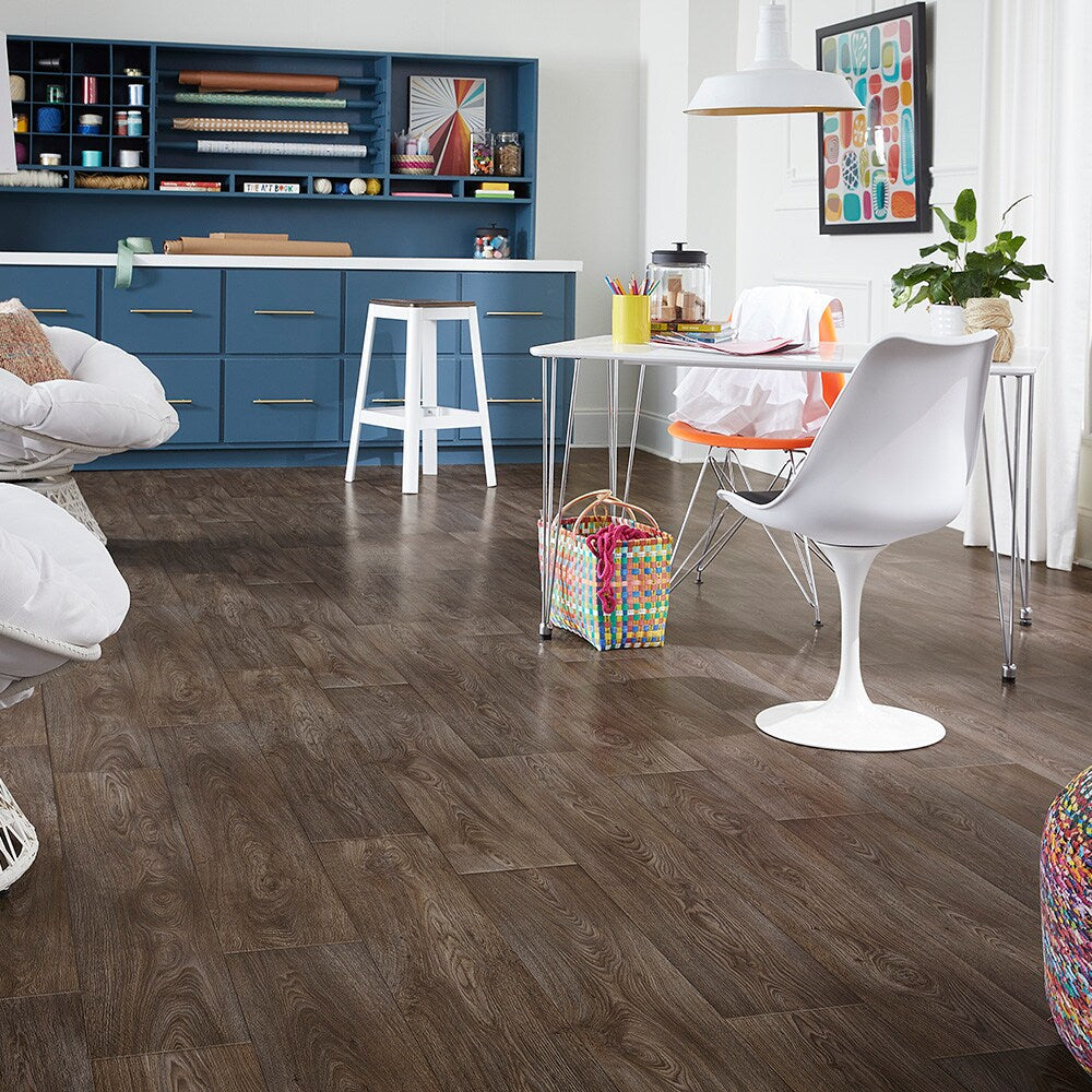 STAINMASTER 12-ft W x Cut-to-Length Thornhill Oak Wood Look Low-Gloss Finish Sheet Vinyl