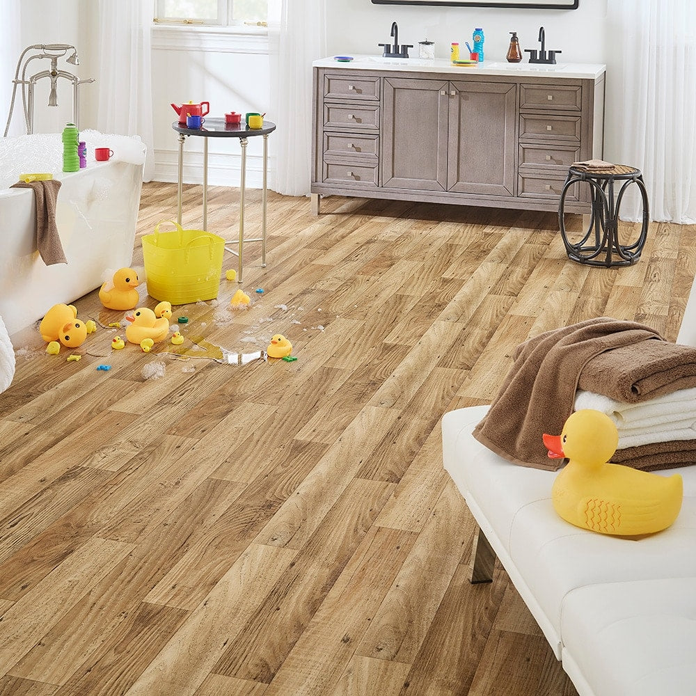 STAINMASTER 12-ft W x Cut-to-Length Saddle Ridge Pine Wood Look Low-Gloss Finish Sheet Vinyl