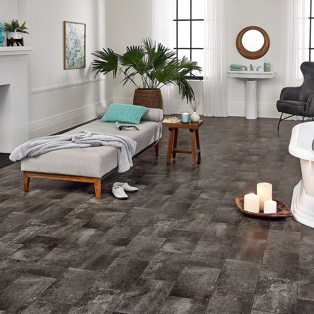 STAINMASTER 12-ft W x Cut-to-Length Smokey Sandstone Wood Look Low-Gloss Sheet Vinyl Flooring