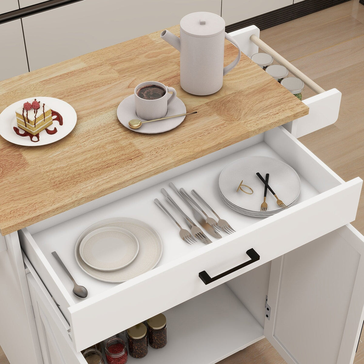 Bybafun White Mdf Base with Mdf Top Rolling Kitchen Island (17.7-in x 32.9-in x 36.1-in)