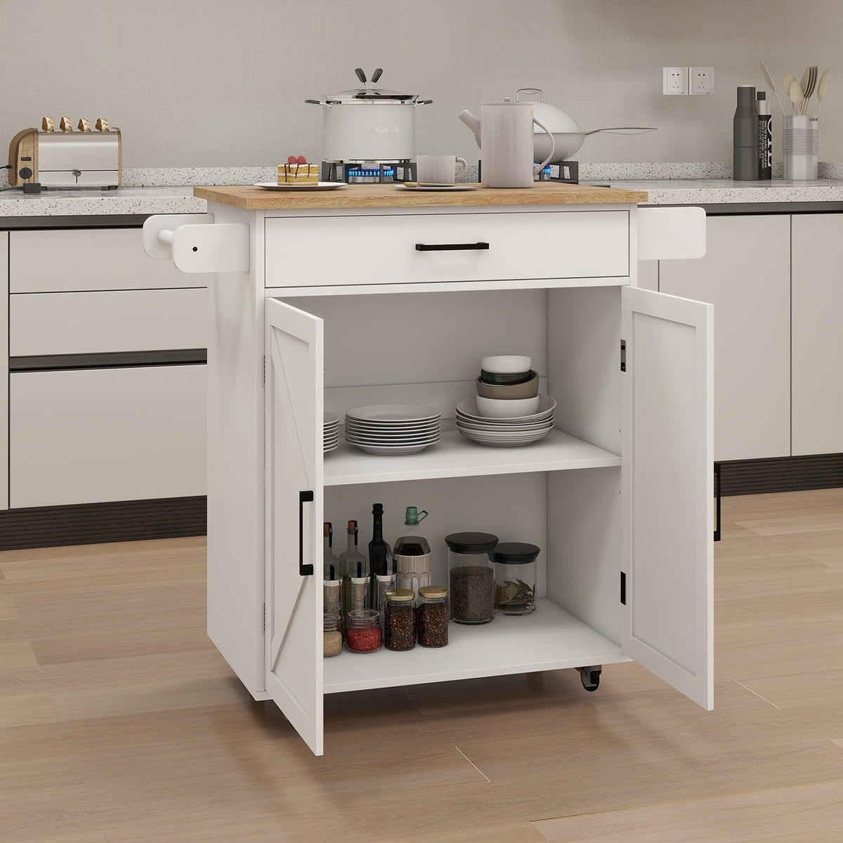 Bybafun White Mdf Base with Mdf Top Rolling Kitchen Island (17.7-in x 32.9-in x 36.1-in)