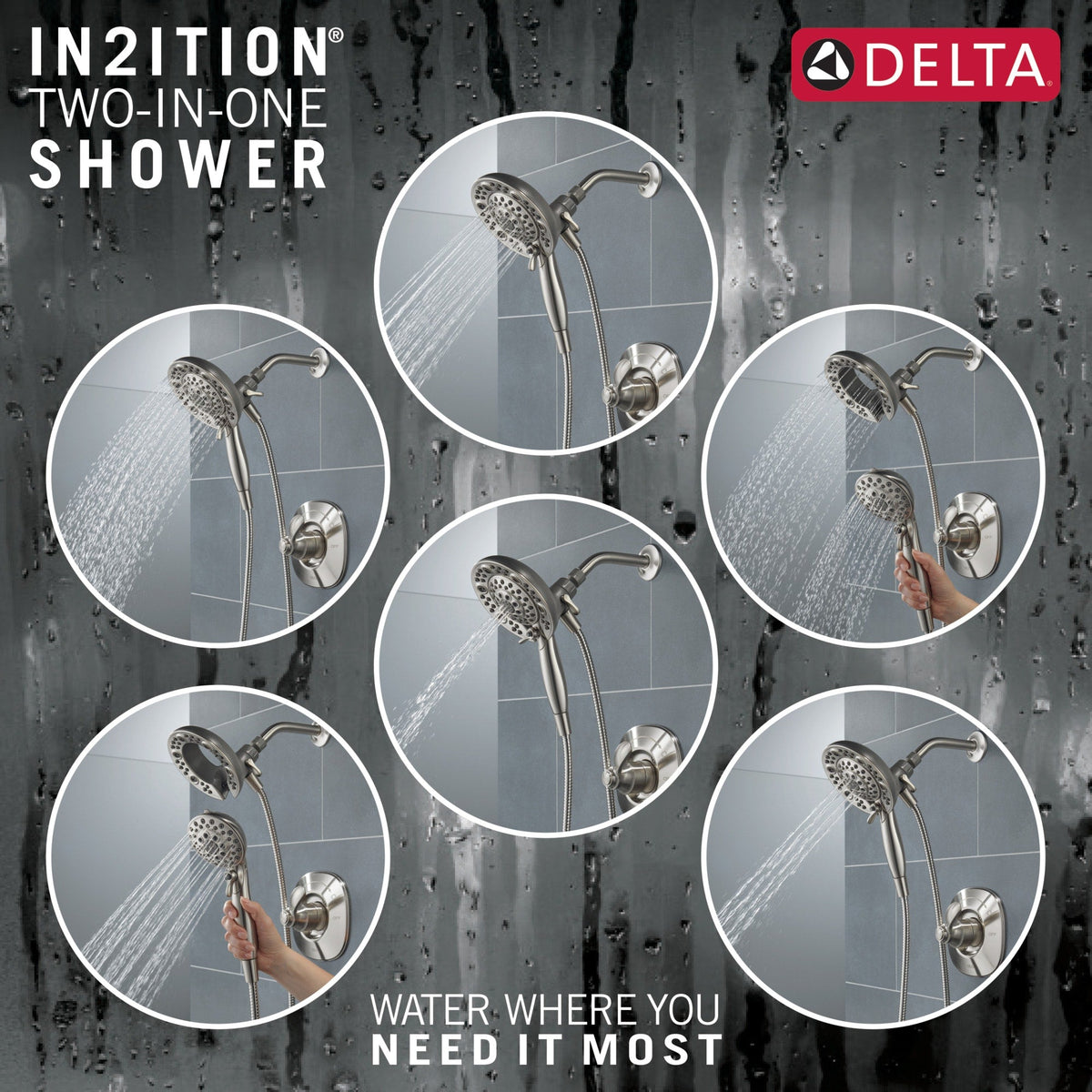 Delta Nura Stainless 1-Handle In2ition Shower Faucet with Valve, 6.5-in Round Head