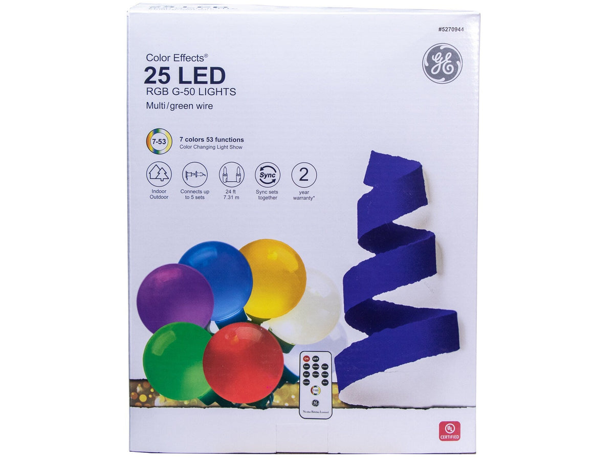 GE Color Effects 25-Count 24-ft Multi-Function Color Changing LED Plug-In Christmas String Lights
