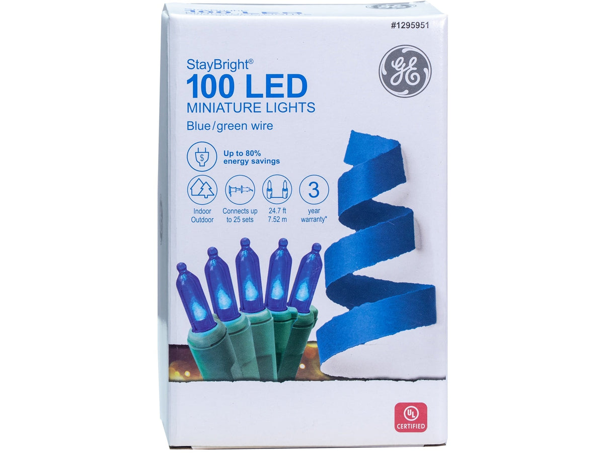 GE StayBright 100-Count 24.7-ft Blue LED Plug-In Christmas String Lights
