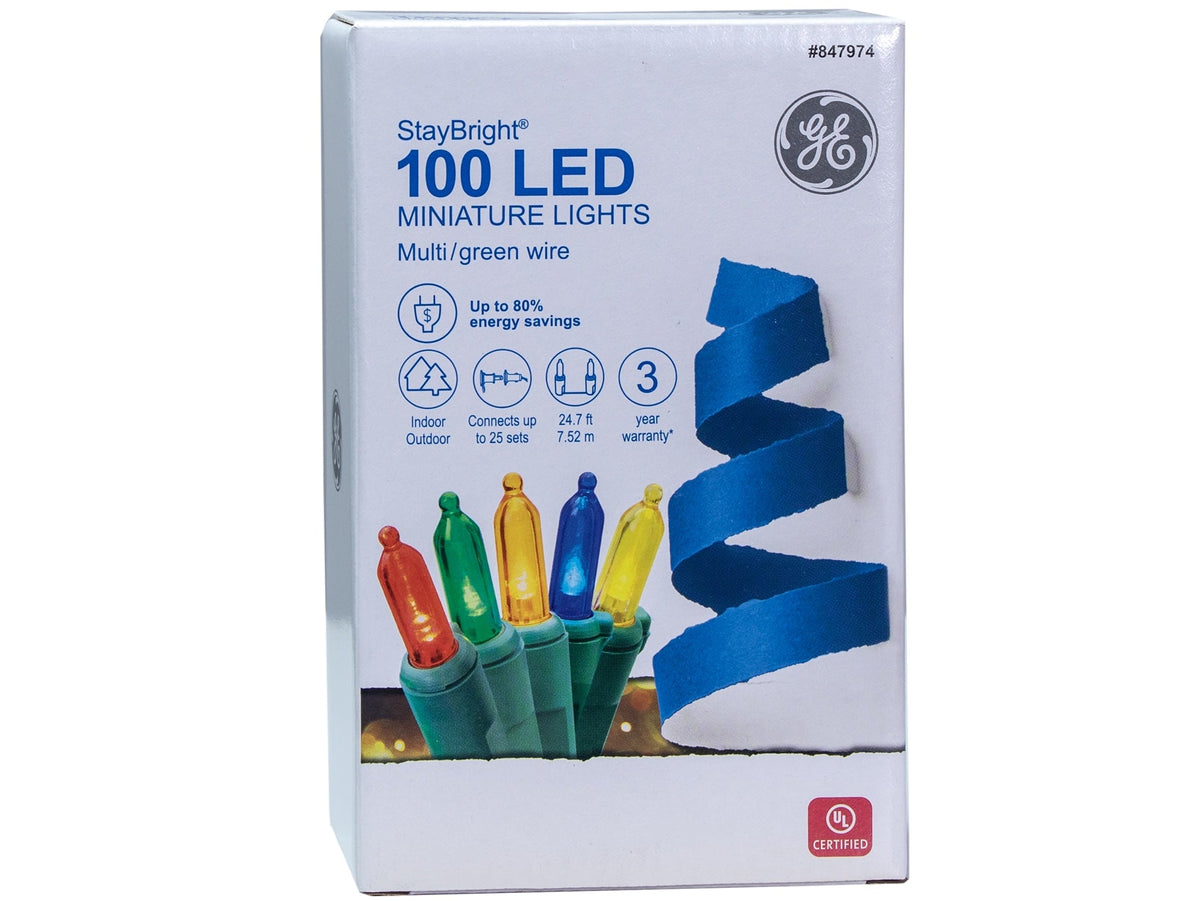 GE StayBright 100-Count 24.7-ft Multicolor LED Plug-In Christmas String Lights