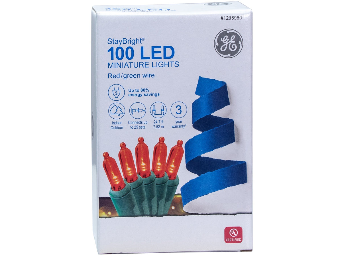 GE StayBright 100-Count 24.7-ft Red LED Plug-In Christmas String Lights