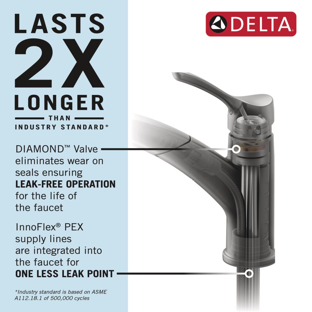 Delta Kessler Stainless 1-Handle Deck-Mount Pull-Out Kitchen Faucet with Soap Dispenser and Deck Plate