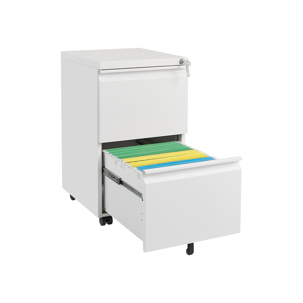 GZMR Metal 2 Drawer Mobile File Cabinet with Lock White 2-Drawer 17.71-in File Cabinet