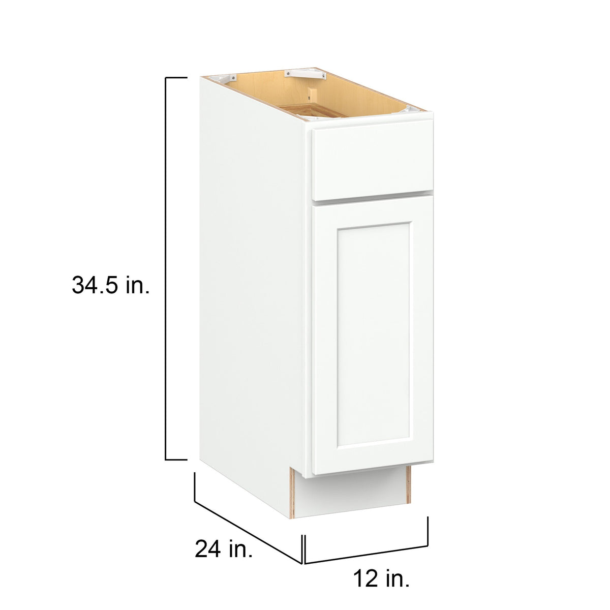 Hugo&Borg PRO Glendale 12-in W x 34.5-in H x 24-in D Pure White 1-Drawer Base Ready To Assemble Plywood Cabinet (Recessed Panel Shaker Style)