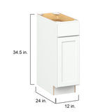 Hugo&Borg PRO Glendale 12-in W x 34.5-in H x 24-in D Pure White 1-Drawer Base Ready To Assemble Plywood Cabinet (Recessed Panel Shaker Style)