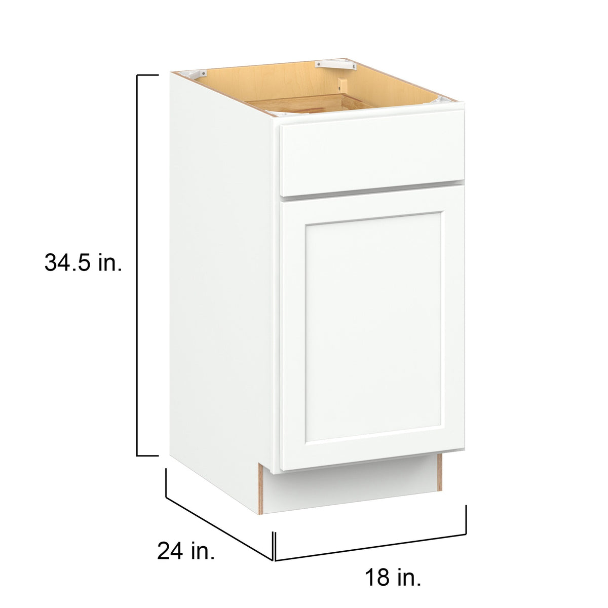 Hugo&Borg PRO Glendale 18-in W x 34.5-in H x 24-in D Pure White 1-Drawer Base Ready To Assemble Plywood Cabinet (Recessed Panel Shaker Style)