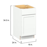 Hugo&Borg PRO Glendale 18-in W x 34.5-in H x 24-in D Pure White 1-Drawer Base Ready To Assemble Plywood Cabinet (Recessed Panel Shaker Style)