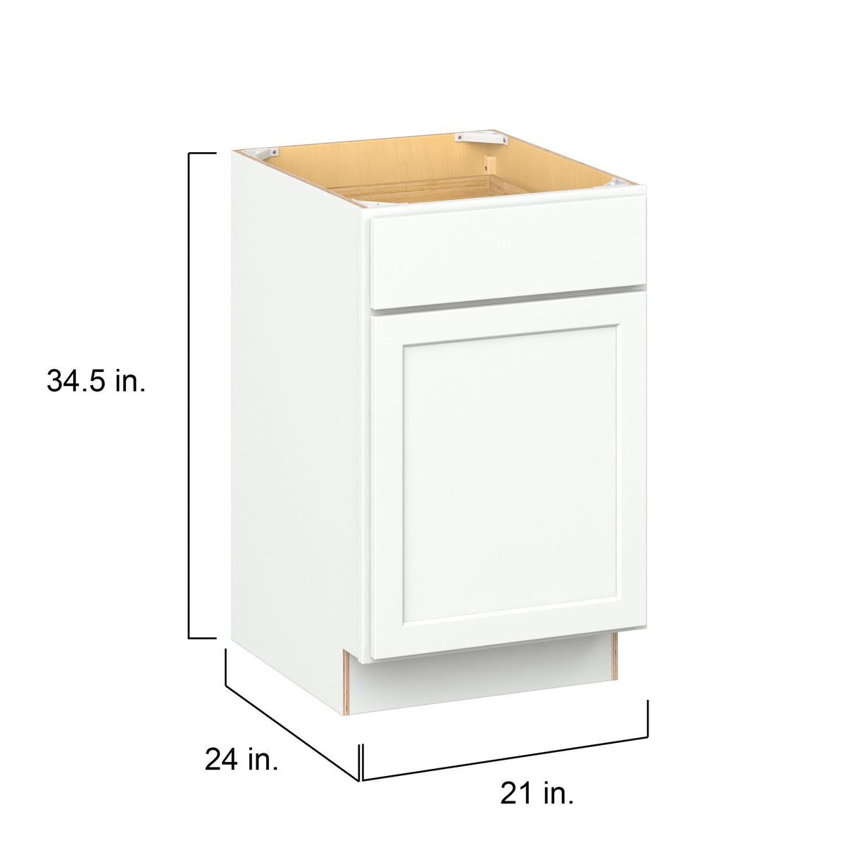 Hugo&Borg PRO Glendale 21-in W x 34.5-in H x 24-in D Pure White 1-Drawer Base Ready To Assemble Plywood Cabinet (Recessed Panel Shaker Style)