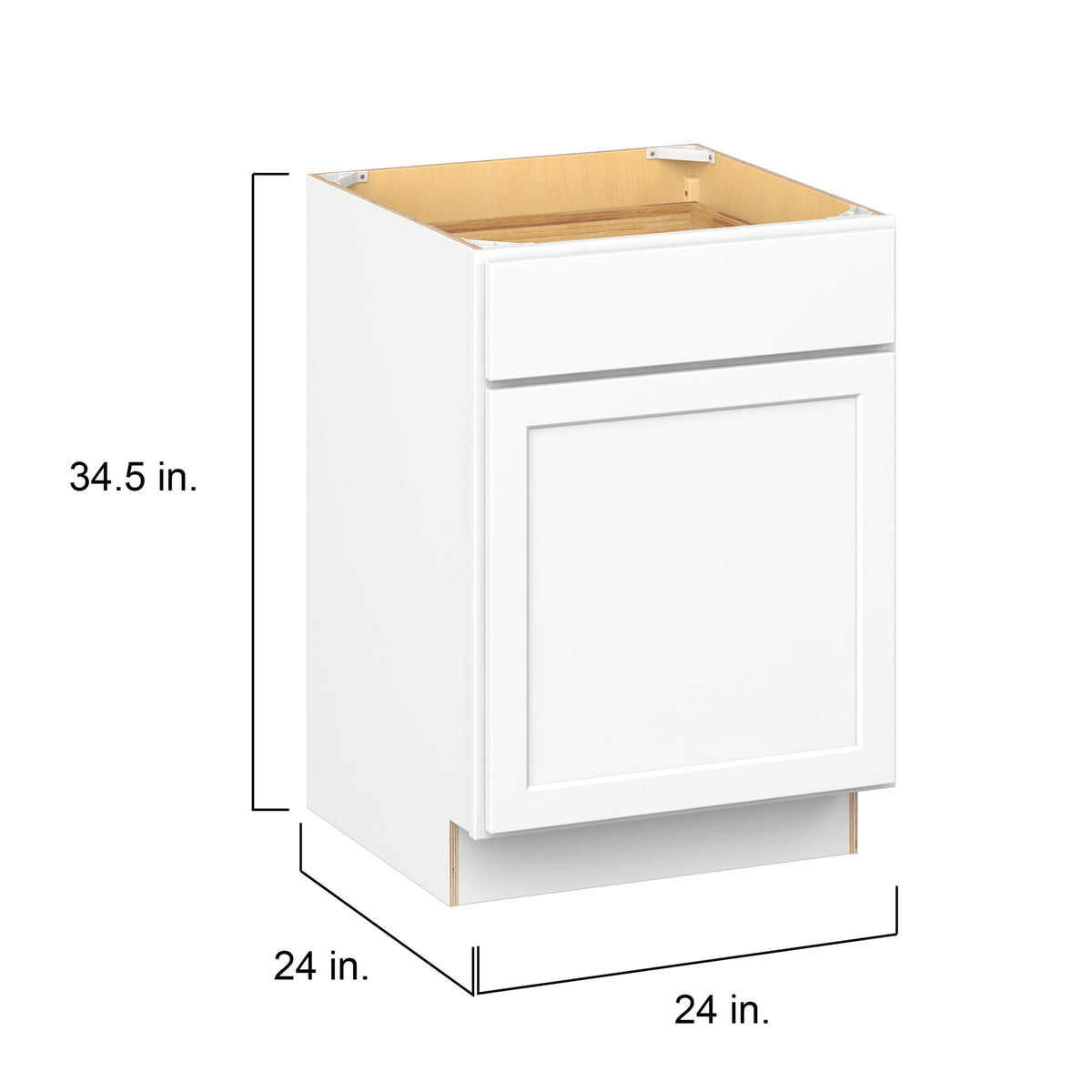 Hugo&Borg PRO Glendale 24-in W x 34.5-in H x 24-in D Pure White 1-Drawer Base Ready To Assemble Plywood Cabinet (Recessed Panel Shaker Style)