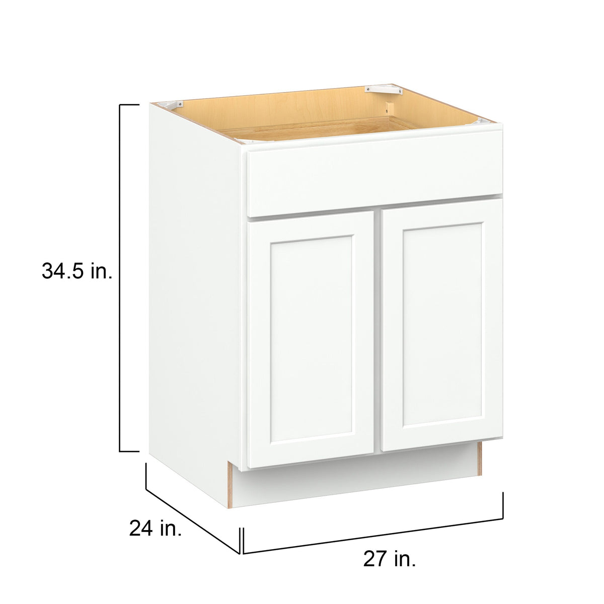 Hugo&Borg PRO Glendale 27-in W x 34.5-in H x 24-in D Pure White 1-Drawer Base Ready To Assemble Plywood Cabinet (Recessed Panel Shaker Style)