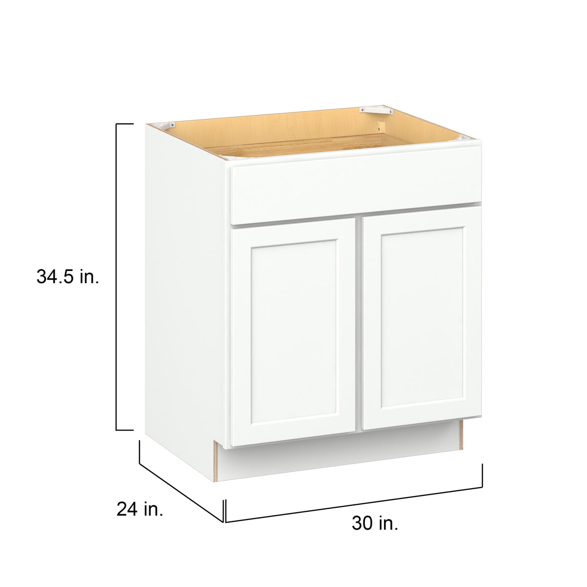 Hugo&Borg PRO Glendale 30-in W x 34.5-in H x 24-in D Pure White 1-Drawer Base Ready To Assemble Plywood Cabinet (Recessed Panel Shaker Style)