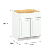 Hugo&Borg PRO Glendale 30-in W x 34.5-in H x 24-in D Pure White 1-Drawer Base Ready To Assemble Plywood Cabinet (Recessed Panel Shaker Style)