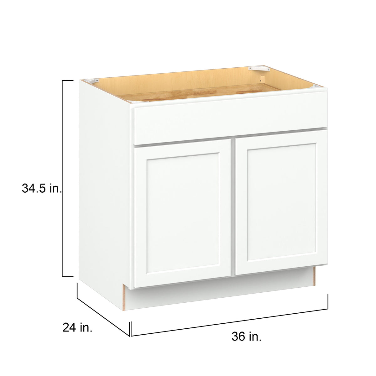 Hugo&Borg PRO Glendale 36-in W x 34.5-in H x 24-in D Pure White 1-Drawer Base Ready To Assemble Plywood Cabinet (Recessed Panel Shaker Style)