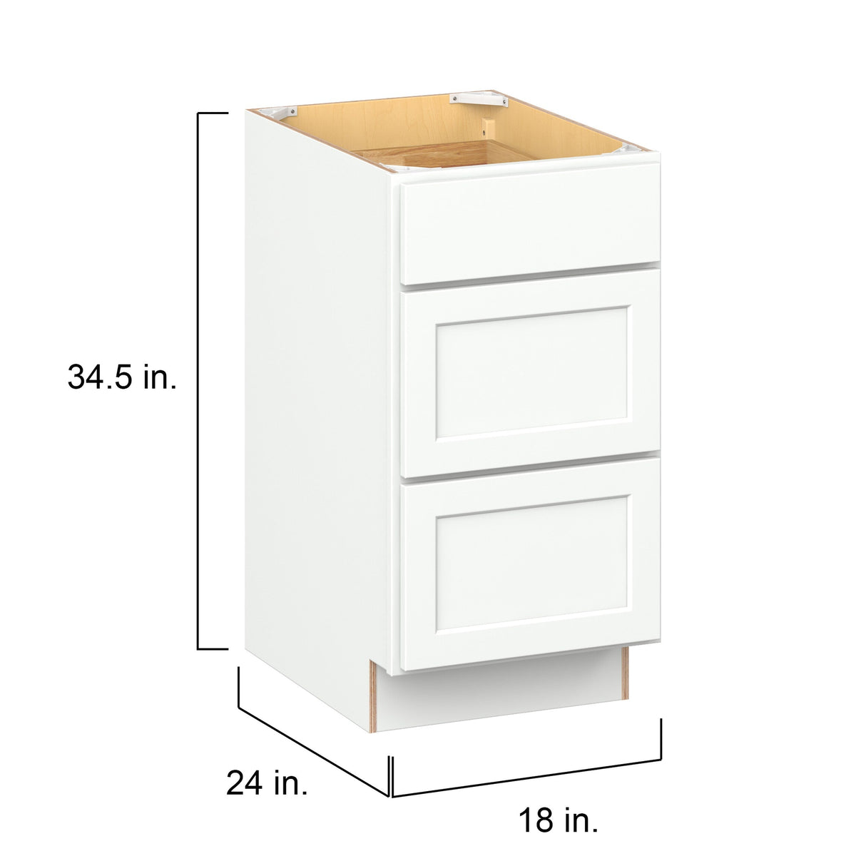 Hugo&Borg PRO Glendale 18-in W x 34.5-in H x 24-in D Pure White 3-Drawer Base Ready To Assemble Plywood Cabinet (Recessed Panel Style)