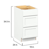Hugo&Borg PRO Glendale 18-in W x 34.5-in H x 24-in D Pure White 3-Drawer Base Ready To Assemble Plywood Cabinet (Recessed Panel Style)
