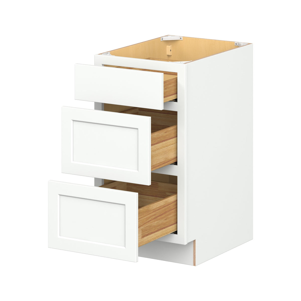 Hugo&Borg PRO Glendale 18-in W x 34.5-in H x 24-in D Pure White 3-Drawer Base Ready To Assemble Plywood Cabinet (Recessed Panel Style)