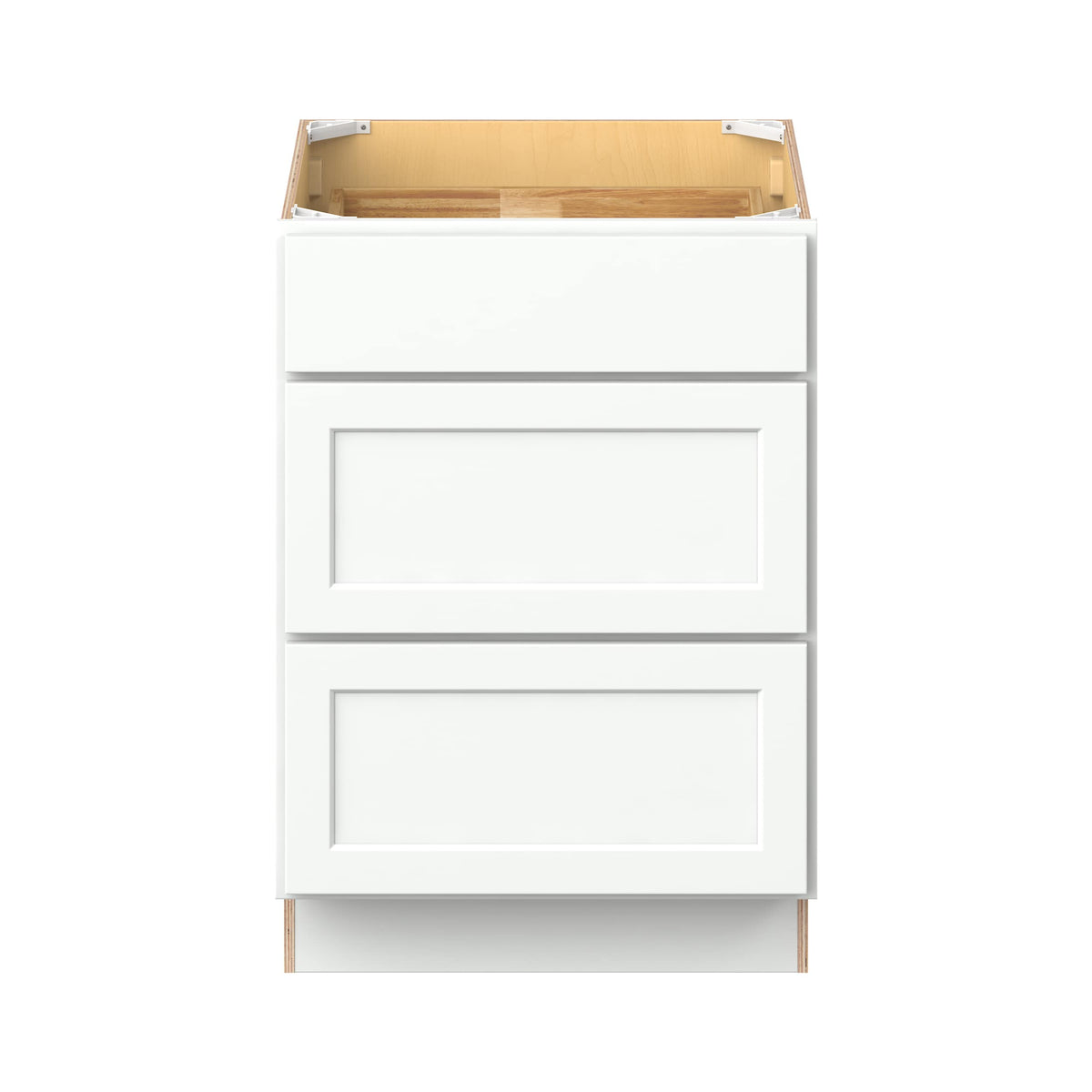 Hugo&Borg PRO Glendale 24-in W x 34.5-in H x 24-in D Pure White 3-Drawer Base Ready To Assemble Plywood Cabinet (Recessed Panel Style)