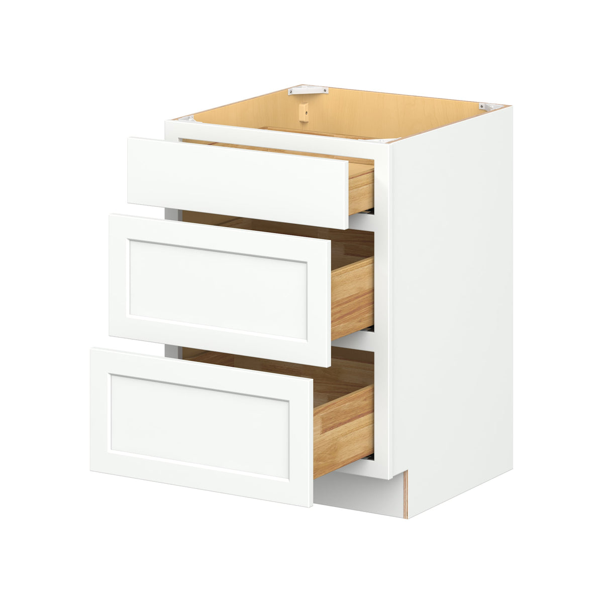 Hugo&Borg PRO Glendale 24-in W x 34.5-in H x 24-in D Pure White 3-Drawer Base Ready To Assemble Plywood Cabinet (Recessed Panel Style)