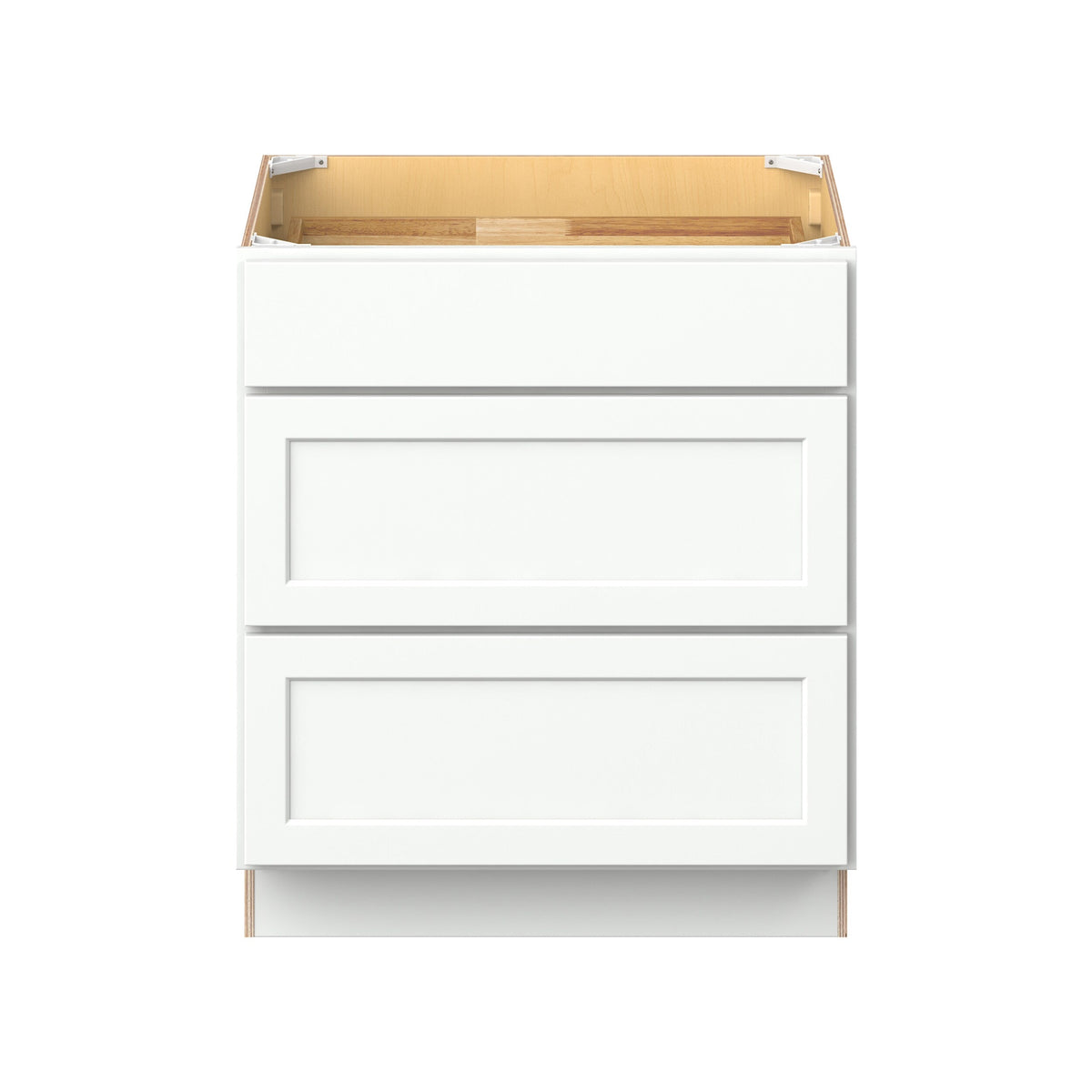 Hugo&Borg PRO Glendale 30-in W x 34.5-in H x 24-in D Pure White 3-Drawer Base Ready To Assemble Plywood Cabinet (Recessed Panel Style)