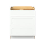 Hugo&Borg PRO Glendale 30-in W x 34.5-in H x 24-in D Pure White 3-Drawer Base Ready To Assemble Plywood Cabinet (Recessed Panel Style)
