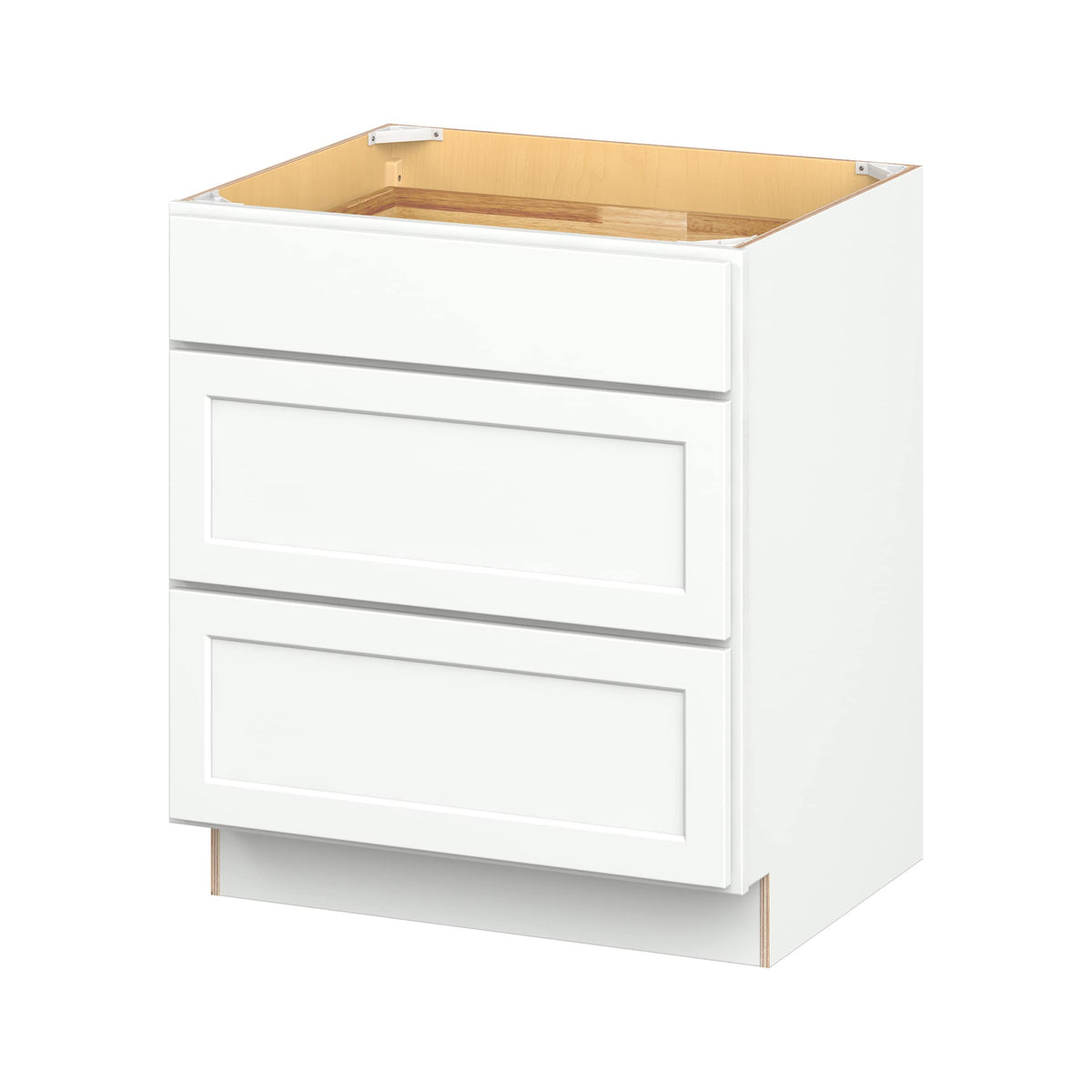 Hugo&Borg PRO Glendale 30-in W x 34.5-in H x 24-in D Pure White 3-Drawer Base Ready To Assemble Plywood Cabinet (Recessed Panel Style)