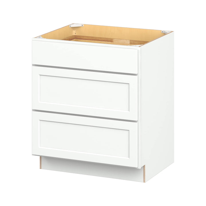 Hugo&Borg PRO Glendale 30-in W x 34.5-in H x 24-in D Pure White 3-Drawer Base Ready To Assemble Plywood Cabinet (Recessed Panel Style)
