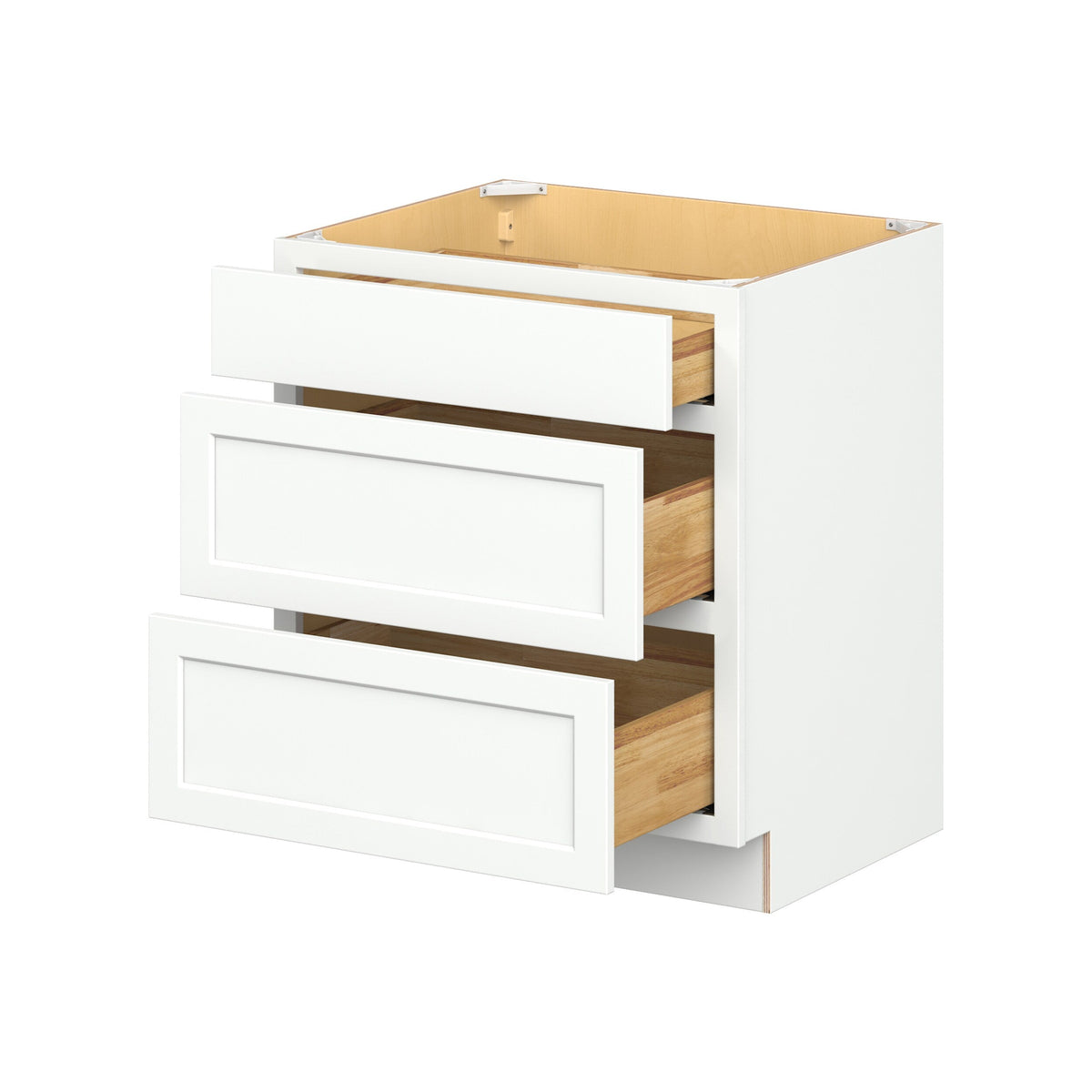 Hugo&Borg PRO Glendale 30-in W x 34.5-in H x 24-in D Pure White 3-Drawer Base Ready To Assemble Plywood Cabinet (Recessed Panel Style)
