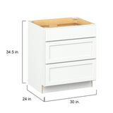 Hugo&Borg PRO Glendale 30-in W x 34.5-in H x 24-in D Pure White 3-Drawer Base Ready To Assemble Plywood Cabinet (Recessed Panel Style)